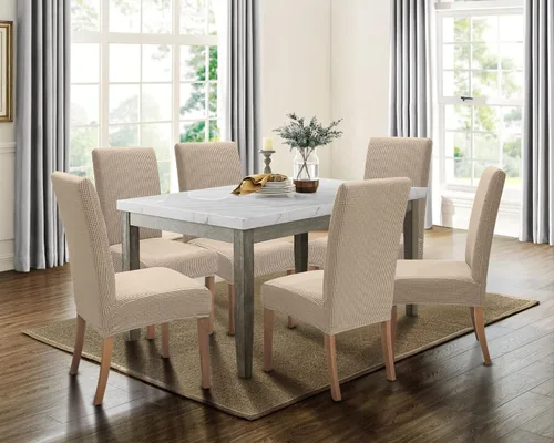 Vista 3 de SPRINGRICO Paquete de 2 fundas para sillas de comedor con cinturón de seguridad, fundas elásticas para sillas Parsons lavables, fundas protectoras