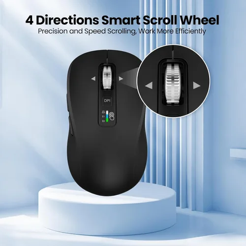Vista 2 de Ratón Bluetooth inalámbrico, multimodo de 3 dispositivos (USB + 2 Bluetooth), rueda de desplazamiento de metal de 4 vías, DPI ajustable, clic