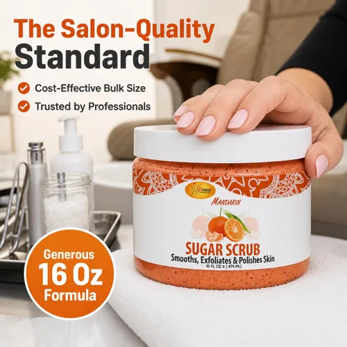 Vista 4 de SPA REDI Exfoliante corporal de azúcar, mandarina, 16 onzas, exfoliante, hidratante, hidratante y nutritiva, brillante, pulido, piel suave y fresca