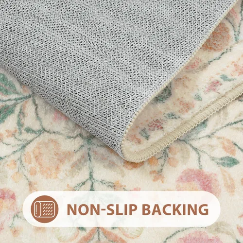 Vista 3 de Uphome Alfombra de baño bohemia con diseño floral beige, ultra suave, antideslizante, vintage, lavable a máquina, alfombra de baño floral para baño