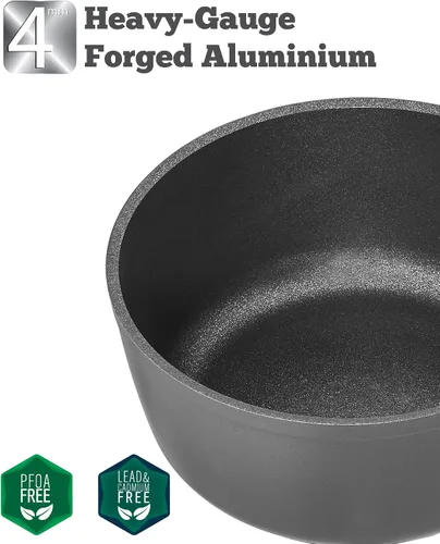 Vista 3 de Saflon Sartén antiadherente de titanio de 2 cuartos de galón con tapa de vidrio de aluminio forjado con revestimiento libre de PFOA