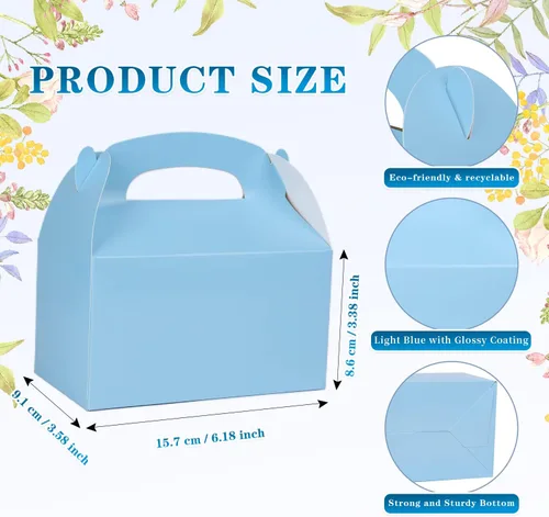 Vista 2 de DjinnGlory Paquete de 36 Cajas Pequeñas Azules de Obsequios para Fiestas, Cajas Gable, Cajas de Regalo de Papel para Baby Shower, Cumpleaños, Fiesta