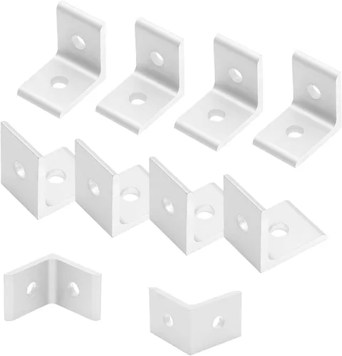 Vista 2 de 10 piezas de refuerzo de soporte de esquina interior 2020, soportes de extrusión de aluminio plateado, conector de soporte L de 2 agujeros