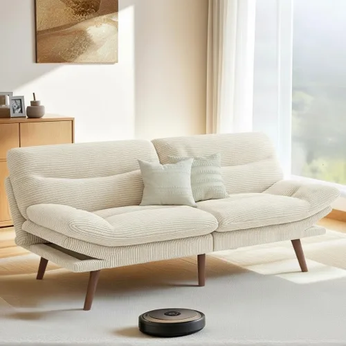 Vista 8 de Pipishell Sofá cama futón, futón convertible con respaldo ajustable y reposabrazos, sofá cama de pana para espacios pequeños, sala de estar, Gris
