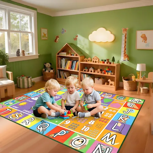 Vista 3 de Alfombra infantil ABC para sala de juegos, alfombra del alfabeto para dormitorio, educativa para aprender preescolar, alfombras para guardería