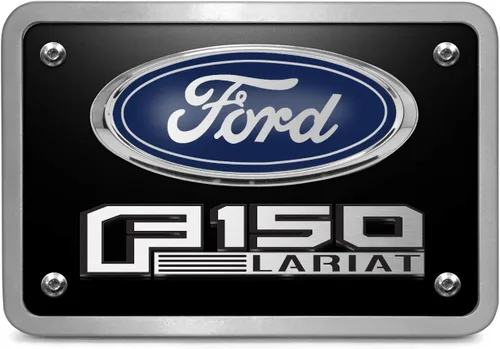 Vista 2 de iPick Image Para Ford F-150 Lariat 3D Negro Grueso Sólido Billet Aluminio 2 Pulgadas Enganche De Remolque Cubierta - Con Licencia Oficial
