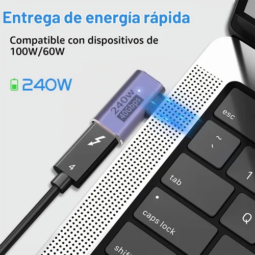 Vista 3 de Poyiccot Adaptador USB C de Ángulo Recto PD 240W para Thunderbolt 4/3, Extensión USB C Macho a Hembra de 90 Grados en Ángulo Recto USB 4.0 Conector