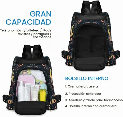 Vista 5 de ALAZA - Mochila para mujer, divertida, antirrobo, a la moda, bolsa de hombro, mochila de mujer, Alquimia, Classic