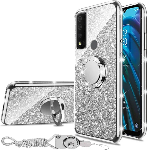 Vista 13 de nancheng Funda de teléfono para TCL A3X (A600DL), funda para Alcatel TCL A3X niñas y mujeres, bonita funda de silicona transparente con purpurina