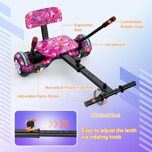 Vista 5 de LIEAGLE Self-Balancing Scooter with Seat Attachment Adjustable Frame B01-Púrpura con kart