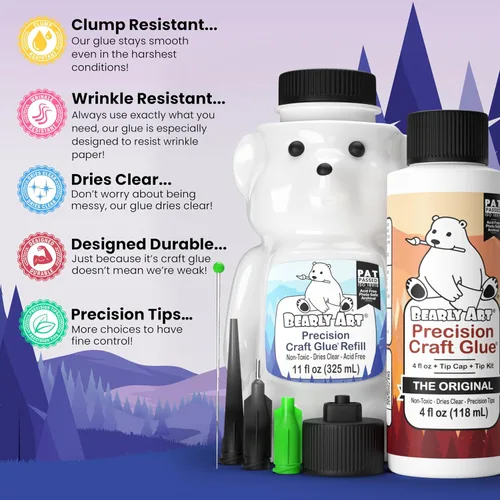 Vista 5 de Bearly Art Precision Craft Glue - Paquete de 4 onzas líquidas y 11 onzas líquidas de oso de repuesto - Kit de puntas incluido - Resistente a