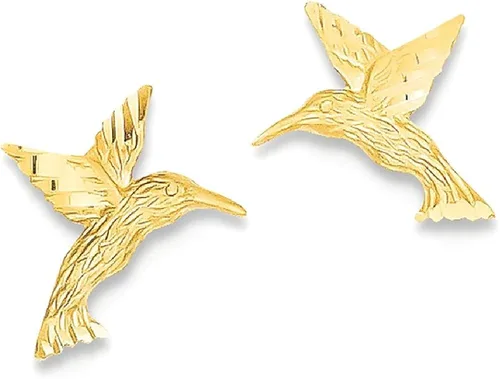 Vista 9 de Aretes de colibrí de oro amarillo de 14 quilates, botón de bola, diseño de pájaro animal, joyería fina para mujeres, regalos para ella, Cristal