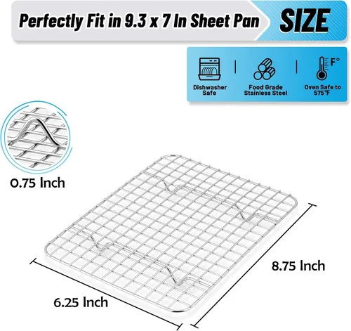 Vista 2 de TeamFar Juego de 2 mini rejillas de enfriamiento, acero inoxidable 8.75'' x 6.25'' rejilla de parrilla para horno tostador para hornear, asar, asar