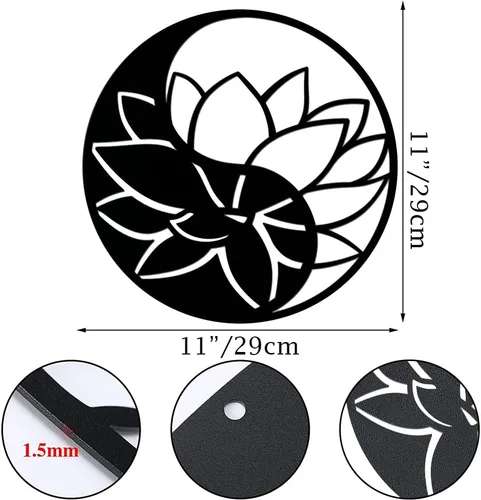 Vista 2 de Decoración de Yin Yang de metal con flor de loto para escultura de pared, decoración de pared para colgar en la pared para el hogar, oficina, baño