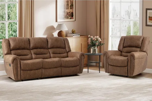 Vista 11 de EBELLO Silla reclinable manual de cuero sintético, silla reclinable individual clásica con cómodo apoyabrazos y respaldo, mueble para sala de estar