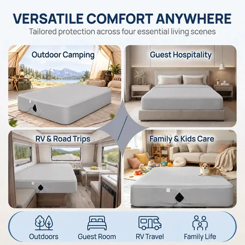Vista 5 de Sábana bajera tamaño matrimonial para colchón de aire, protector de colchón de aire impermeable con bolsillo profundo de 7 a 15 pulgadas, para cama
