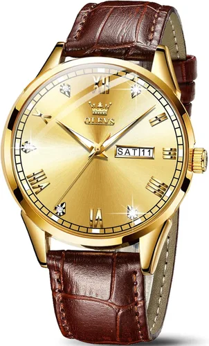 Vista 12 de OLEVS Amazon Watches, reloj de cuero marrón para hombre, reloj de fecha para hombre, reloj luminoso para hombre, reloj de vestir para hombre, reloj