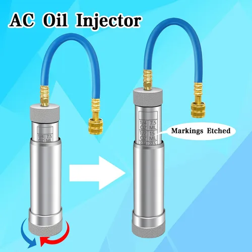 Vista 6 de Inyector de aceite de CA para R1234YF, R134A, R410A, inyector de aceite de tinte HVAC con conector SAE de 1/4", herramienta de inyector de aceite