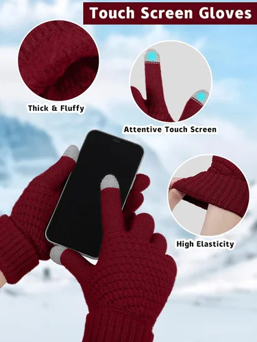 Vista 3 de Motarto Conjunto cálido de invierno, gorro de punto, bufanda y guantes calentadores de oídos, para hombres y mujeres, cubierta cálida para clima frío