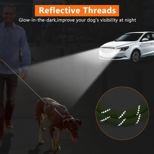 Vista 5 de NTR Correa de perro de 3 pies resistente, Correas de perro de cuerda verde con gancho giratorio y con candado y mango acolchado cómodo, Correa