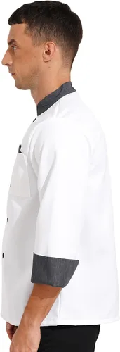 Vista 4 de Abrigo de chef unisex para hombre, chaqueta de chef de trabajo de doble botonadura