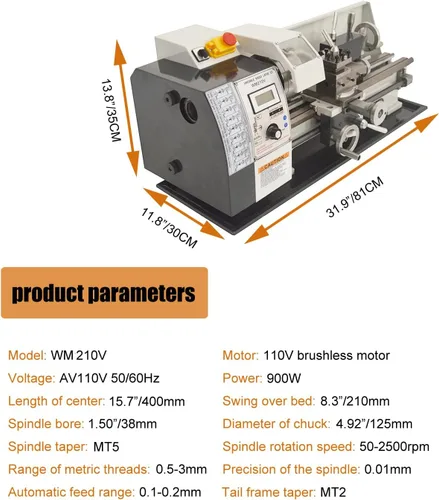 Vista 2 de INTSUPERMAI WM210V Mini Torno de metal de precisión métrica Torno de banco de metal Banco de torno de metal Fresadora de metal Fresadora de torno