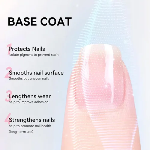 Vista 3 de Capa base y capa superior, esmalte de uñas regular transparente, rico en calcio VE secado rápido al aire fortalecimiento de uñas, sin gel, 2 piezas