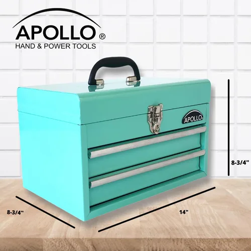 Vista 7 de Apollo Tools DT5010-GR - Caja de herramientas de acero de 14 pulgadas con compartimento superior profundo y 2 cajones de acero resistente