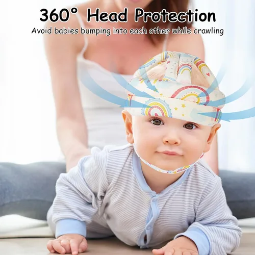 Vista 5 de Casco de seguridad para niños con protector de cabeza de bebé, anticolisión y ajustable, con cierre de para gatear, caminar y correr
