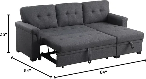 Vista 2 de Sofá cama modular convertible en forma de L de 84 pulgadas, sofá esquinero reversible tapizado de lino, sofá para 3 personas con diván