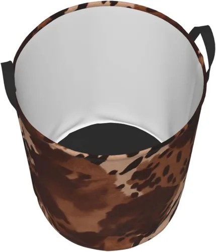 Vista 3 de brown cowhide art print Circular Hamper Waterproof Storage Bin Organizer Basket Laundry Hamper With Handles For Clothes Toys Small