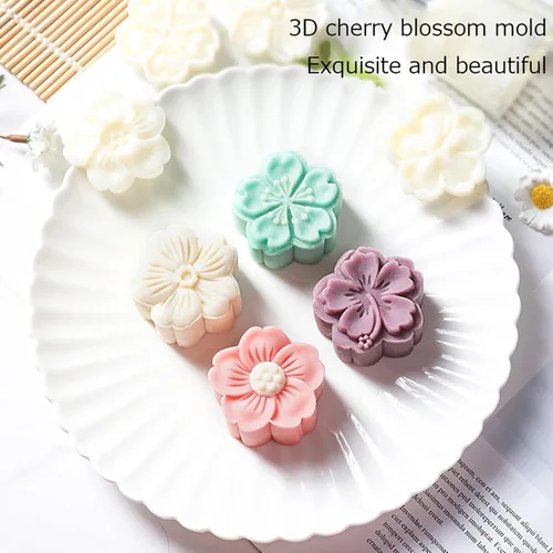 Vista 6 de Potente molde para pastel de luna 1.76 oz-4pcs flor de prensa blanca