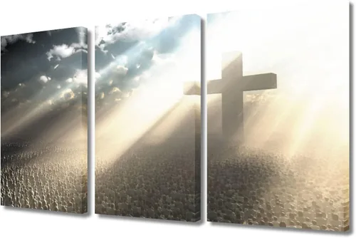 Vista 115 de TUMOVO Decoración de pared de iglesia cristiana de 3 paneles, imágenes de la resurrección de Jesús para sala de estar, dormitorio, cocina