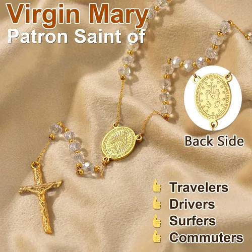 Vista 4 de ChainsProMax Collar con rosario de Virgen MaríaSan Cristóbal y San Miguel para mujer, foto personalizadatexto disponible-Envía caja de regalo