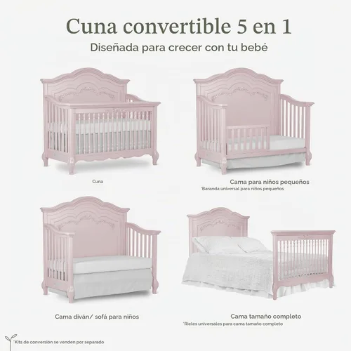 Vista 5 de evolur Aurora 5-in-1 Convertible Crib