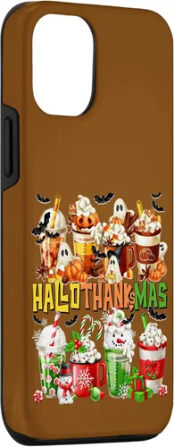 Vista 3 de Funda para taza de café de Navidad para iPhone 15 con diseño de calabaza y especias de Halloween