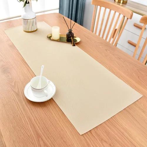Vista 2 de Camino de Mesa Beige Estilo Granja Caminos de Mesa Pequeños Cortos de 36 Pulgadas Camino de Mesa de Centro para Cómoda Sala de Estar Dormitorio
