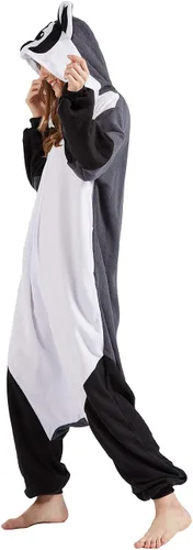 Vista 4 de DELEY Women Men Halloween Onesie Adult Pajamas Animal Cosplay Costume Homewear Sleepwear Jumpsuit,White Badger