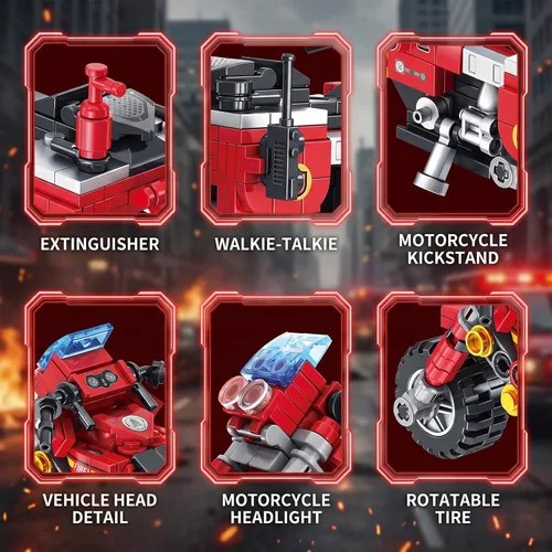 Vista 2 de City Fire - Juego de construcción de motocicleta de 233 piezas, bloques de construcción de rescate de incendios compatibles con Lego, juguetes