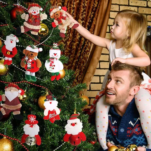 Vista 4 de Skylety 16 adornos de felpa para árbol de Navidad, Papá Noel, muñeco de nieve, oso, decoración de árbol de Navidad, colgantes de felpa, adornos