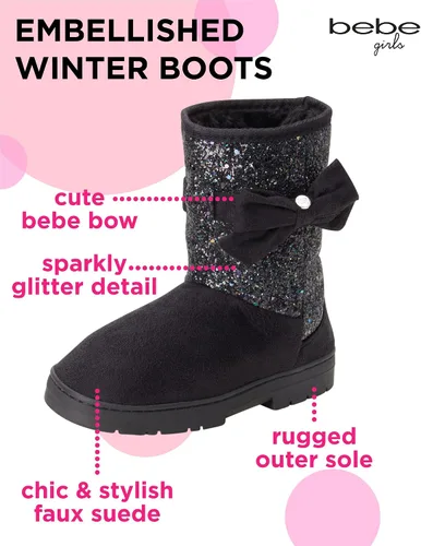 Vista 2 de bebe Botas de invierno de microgamuza para niñas con logotipo y lazo adornados con diamantes de imitación