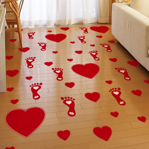 Vista 3 de Calcomanías de pared para el día de San Valentín, diseño de corazón rojo y huella, recuerdo de fiesta para ventana, pared, suelo, boda, aniversario