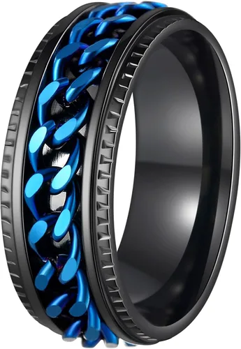 Vista 30 de Anillos giratorios para hombres y mujeres, anillos de ansiedad para hombres, anillos de cadena para adultos, anillos de titanio y acero