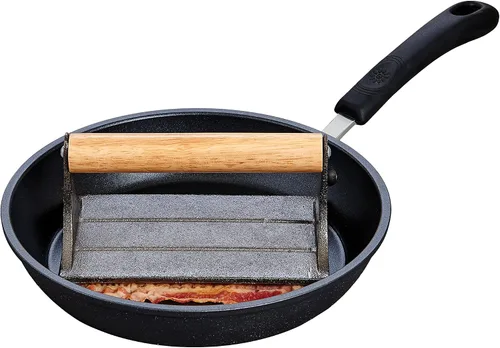 Vista 3 de HIC Kitchen Bacon Press, Heavyweight Cast Iron, Rectangular With Wood Handle, For Stovetop Grill And Griddle