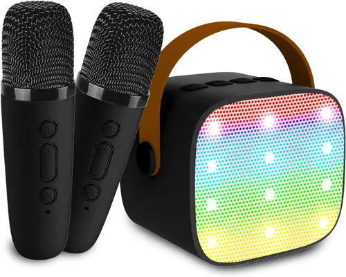 Vista 12 de Mini máquina de karaoke para niños y adultos, juguetes para niños y niñas, regalos para niñas y niños, altavoz Bluetooth con 2 micrófonos Beige