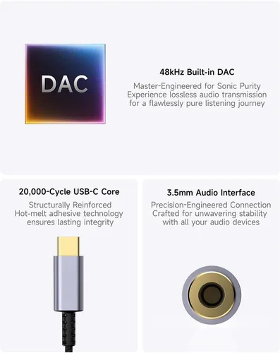 Vista 3 de Adaptador USB C a conector de auriculares de 3.5mm – Dongle de audio HiFi, cable tipo C a auxiliar hembra compatible con iPhone 17/16/15 Pro Max