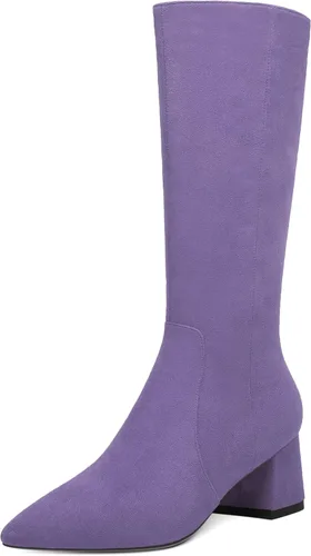Vista 12 de MOVINSTEPS Botas de tacón bajo grueso con cremallera y puntera puntiaguda para mujer, de 2.0 in Verde militar