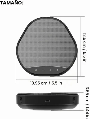 Vista 7 de Altavoz y micrófono de conferencia, captación de voz mejorada de 360° con 2 micrófonos AI, reducción de eco y ruido, altavoz USB-C Plug & Play