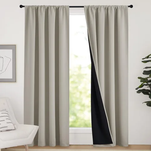 Vista 81 de NICETOWN Biscotti Beige 100% Cortinas opacas de 45" de largo para cocina, bolsillo con varilla para sótano completamente opaco, cortinas térmicas