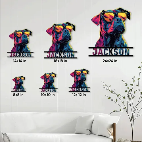Vista 4 de Letrero de metal personalizado con diseño de perro Pitbull, bandera de Estados Unidos, letrero colgante para porche al aire libre, bienvenida